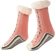 [Generic] Cashmere Slipper Socks | Ultra-thick Cashmere Slipper Home Socks | Non Slip Thermal Lining Warm Home Grippers - Christmas Slipper Socks For Women And Men, Pink, 8 UK