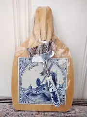Henri Willig x Delft NEW Wood & Ceramic Tile Cheese-Board w/Grater & Knife Set
