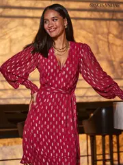 Sosandar Pink Metallic Spot Print Belted Wrap Dress (276740) | $173
