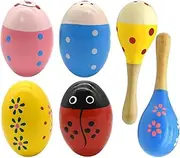 Wooden Easter Eggs Shakers Toys, Maracas Kids Hand Percussion Shakers Percussion Musical for Party Favors Classroom Prize Supplies, 4 Pack Easter Eggs with 2 Shaker Sand Hammer Kit