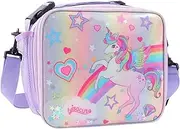 KEAIDUO Glitter Unicorn Lunch Bag for Kids Girls, Cute Fashion Insulated Cooler Bags Tote Bags for Girls with Adjustable Shoulder Strap for School Kindergarten Purple Unicorn