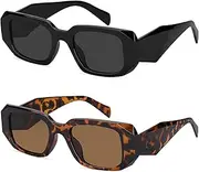 [Haqptul] Trendy Rectangle Sunglasses for Women Men Square Retro Vintage Hexagon Glasses 90S Y2K Shades Aesthetic Accessories