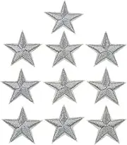 10PCs Mini Star Strawberry Embroidered Iron On Badges Cartoon Pentagram Applique Patches for Sewing Craft (Silver, S)