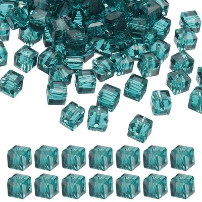 8mm Crystal Cube Beads, 100 Pcs Square Glass Beads Loose Spacer Beads, Cyan