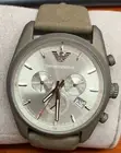 Emporio Armani AR6076 Sportivo Silver Dial Leather Strap Chronograph Men's Watch