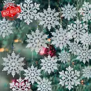 36 Pack Plastic Silver Snowflake Ornaments, Hanging Christmas Tree Winter Decor
