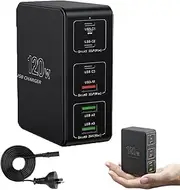 Basecn 120W AU Plug USB C Charger, 6 Port Desktop Portable Fast Charging Station Laptop Power Adapter, Multiport PD Fast Charger for MacBook iPhone Galaxy Note iPad Tablet PC (120W)