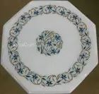 Lapis Lazuli and Turquoise Stone Inlay Work Coffee Table Top Marble Corner Table