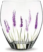 Quality PURPLE LAVENDER Design Classic Curved Glass Flower Vase - Mouth Blown/Hand Decorated Glass - Ideal Birthday/House Warming / 3rd Wedding 21.5cm