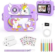 Euakee Children's Camera Instant Camera 1080P HD Digital Camera for Children with 2.4 Inch & 32G Card, Instant Camera Children with 3 Rolls of Printing Paper, Gifts for Boys Girls 3-12 Years (Purple)