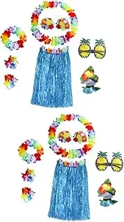 LIFKOME 2 Sets Hawaii Grass Skirt Hawaii Hula Skirt Colorful Tropical Hula Grass Dance Skirt Tropical Hula Grass Skirt Blue