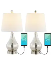 JONATHAN Y Dino 21In Set Of 2 Farmhouse Industrial Iron LED Table Lamp With USB Charging Port