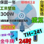 「俗俗賣五金」TH-241 工業電扇 鐵葉 工業扇 電風扇 3段風 溫控裝置 24吋 工業壁扇 廠房倉庫最愛 金牛牌