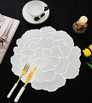 Placemats, Round Table Placemats Set of 6, Table Mats Easy to Clean Wipe, Non-Slip, Stain-Resistant, Heat-Resistant, Suitable for Dining Tables, Dinner Wedding Decorations （Silver）