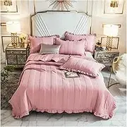 KUSQDT Cotton Bedspread On The Bed Linen Soft Linens Quilted Blanket Bedspreads for Bed Covers Bed Sheet Bed Plaid Quilt 3-Piece Comforter Set Sheets(Pink)