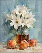 TAOPAOLAB Floral Still Life Paint by Numbers Kit for Adults - DIY White Flowers and Peaches Painting on Canvas 16x20 Inches, Acrylic Paint Set, Suitable for Beginners, Kitchen Art for Home Decoration