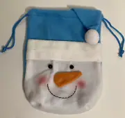 Holiday Time Blue/White Snowman Drawstring Felt Hat Christmas Gift Bag, 8" x 10"
