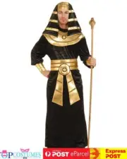 Mens Black Pharaoh Ancient Egyptian Tunic Roman King Dress Up Costume