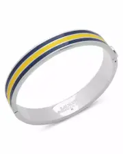 LAUREN Ralph Lauren Silver Tone Striped Cuff Bangle Bracelet Yellow Blue Enamel