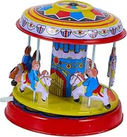 Toyvian Vintage Carousel Wind Up Educational Plaything Antique Clockwork Design Adorable Rotating Carousel for Home Decor Playtime Fun