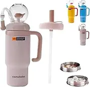 24oz Stainless Steel Whale Fountain Tumbler, Whale Fountain Tumbler, Water Bottle Topper Squirts, Whale Design Portable Leak Proof Straw Sippy Cup, Two Lids, Spill-Proof, for Kids, Teens, and Adults