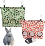 2 Pieces Rabbit Hay Feeder Bag, 3 Holes Bunny Hanging Hay Bag Guinea Pig Hay Fee
