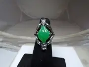 NEW CAROLYN POLLACK GREEN JADE & CZ'S STERLING SILVER RING SZ 7 # S1979