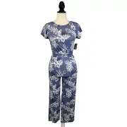 Bixby Nomad Blue Floral Jumper White Short Sleeve, New w/ Tags, Size M (8-10)