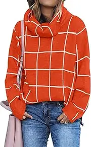 [KIRUNDO] 2019 Winter Women's Turtleneck Knit Sweater Long Sleeves Pullover Plaid Side Split Checked Outwear Loose Fit Tops