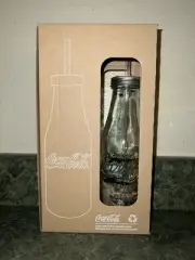 Authentic Coca Cola Glass Bottle with Straw (Set of 2)