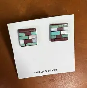 New Sterling Silver Sandia East Multi Indian Turquoise Shell Earrings Native