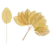 200Pcs Artificial Silk Leaf, Faux Wire Single Leaves, Fake Flower Gold