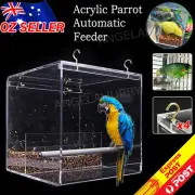 Acrylic Automatic Parrot Feeder No Mess Bird Cage Seed Feeding Container Box NE
