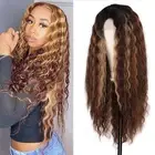 28" Deep Wave Frontal Wig Long Synthetic Curly Wig Ombre Highlight Lace Front...
