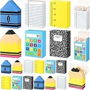 AmazingSpark 24 Pcs Back to School Supplies Gift Treat Boxes First Day of School Pencil Boxes Paper Candy Popcorn Holder Notebook Calculator Crayons Style for Teacher Classroom Welcome Back Decor