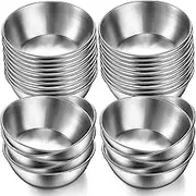 Mimorou 30 Pack Small Stainless Steel Bowl Sauce Dishes 3.3 Inch Round Seasoning Sushi Dipping Bowls Silver Mini Condiment Cups Metal Ingredient Containers for Prep Appetizer Plates Set for Kitchen