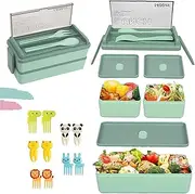 Lunch Box,Bento Box for Kids and Adults with Removable Compartments,Double Leakproof Stackable Lunch Containers with Cutlery and Accessories,Lunch Box Meal Prep Containers Microwave Safe(Green)