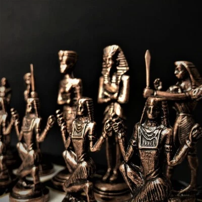 Cleopatra Pharaoh Chess Set – 12" Wood Board with Antique Metal Pieces
