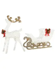 National Tree Company Sisal Reindeer Pulling Sleigh with LED Lights