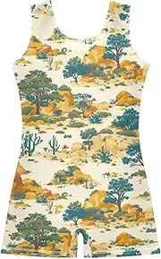 [FRODOTGV] Green Trees Yellow Stones Girls Gymnastic Leotard Toddlers Tumbling Outfits for Dancewear, Tumbling Class, Swimming