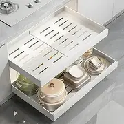 Pull out Cabinet Organizer, Expandable Heavy Duty Slide out Drawers Fixed with Adhesive Nano Film, Roll out Shelf Storage for Kitchen Base Cabinet Organization,Pantry,Bathroom, White 1pcs(17.1"-26.7")