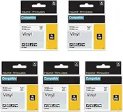5pack Replace DYMO Rhino 18445 Vinyl 3/4 Inch Industrial Permanent Label Tapes Compatible with DYMO Rhino 5200 4200 5000 6000 Industrial Label Makers, Black on White, 19mm x 5.5m 5Pack Rhino 19mm White