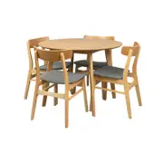 Oscar 5pc Dining Set 100cm Round Table 4 Chair Fabric Seat Scandinavian Style