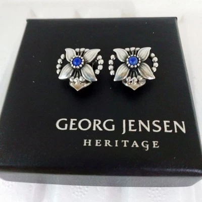 New and unused George Jensen 1998 Lapis Lazuli Earrings (Clip)