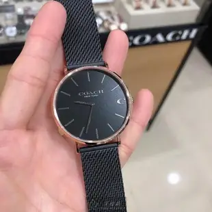 COACH手錶, 男女通用錶 42mm 玫瑰金圓形精鋼錶殼 黑色簡約, 中二針顯示錶面款 CH00077