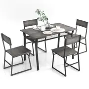 Giantex 5PCS Dining Table Set Rectangular Kitchen Table & 4 Chairs w/Storage Rack Industrial Dining Table Furniture Set Grey