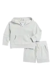 Splendid Stripe Hoodie & Sweat Shorts Set in Mineral Grey at Nordstrom, Size 18-24M