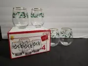 Set of 4 ~ Lenox Stemless Christmas Green Holly & Berries Wine Glasses NEW Box