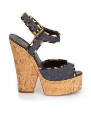 Blue Denim Cork Platform Wedges