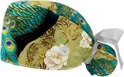 [YTYVAGT] 2-Pc,Gourd-Shaped Working Cap,Fisherman Hat with Buttons and Cotton Sweatband,Abstract Peacock Feather Tail